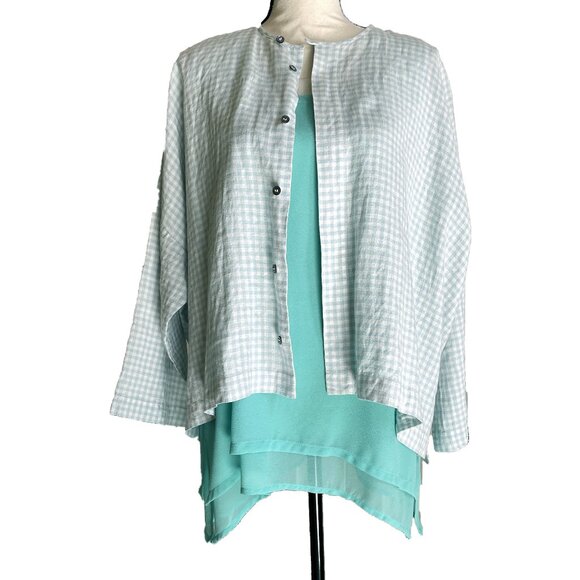 ALBERTO MAKALI Aqua Chiffon Sleeveless Tunic Top Size L Double Fabric - Picture 7 of 8